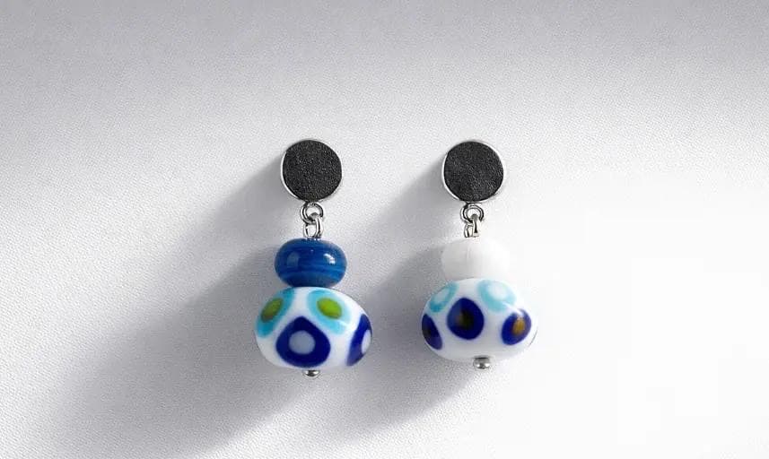 Blue Amulet: Murano Cam & 925 Ayar Gümüş Küpe – By Seyn