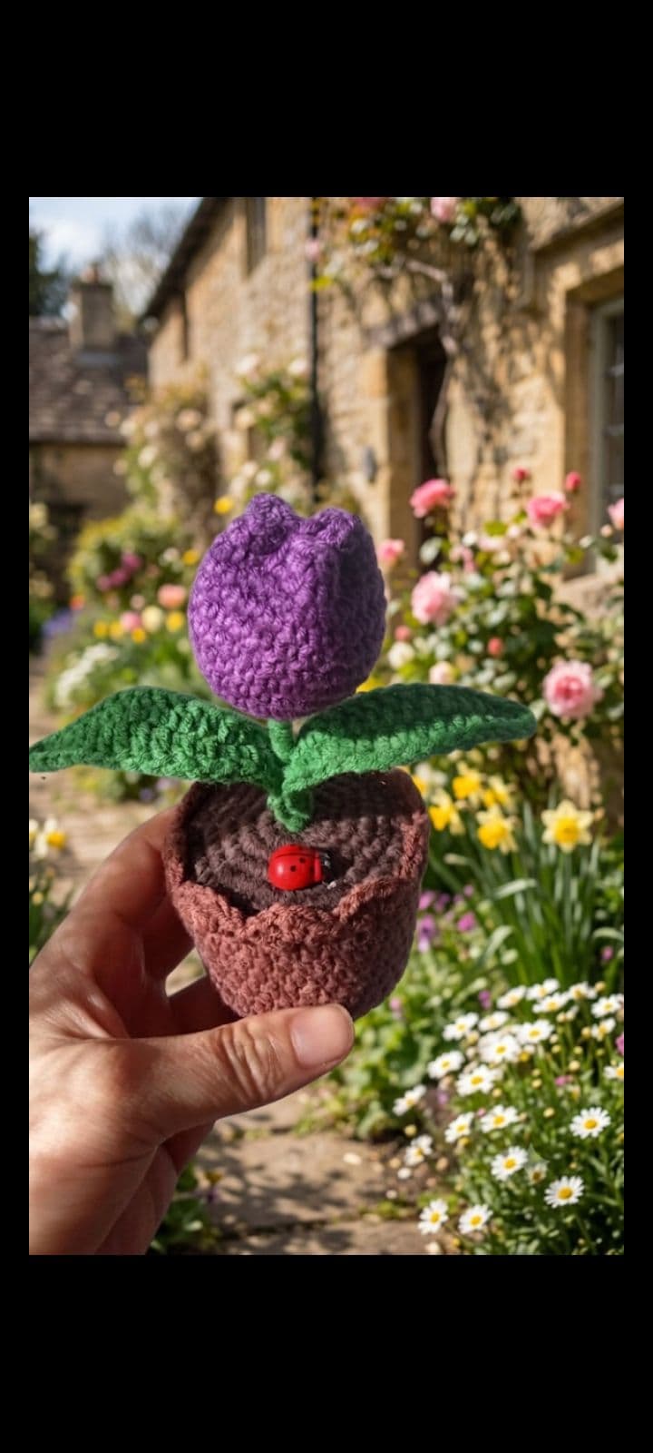 Mor Saksı Lale Amigurumi Solmayan Çiçek 