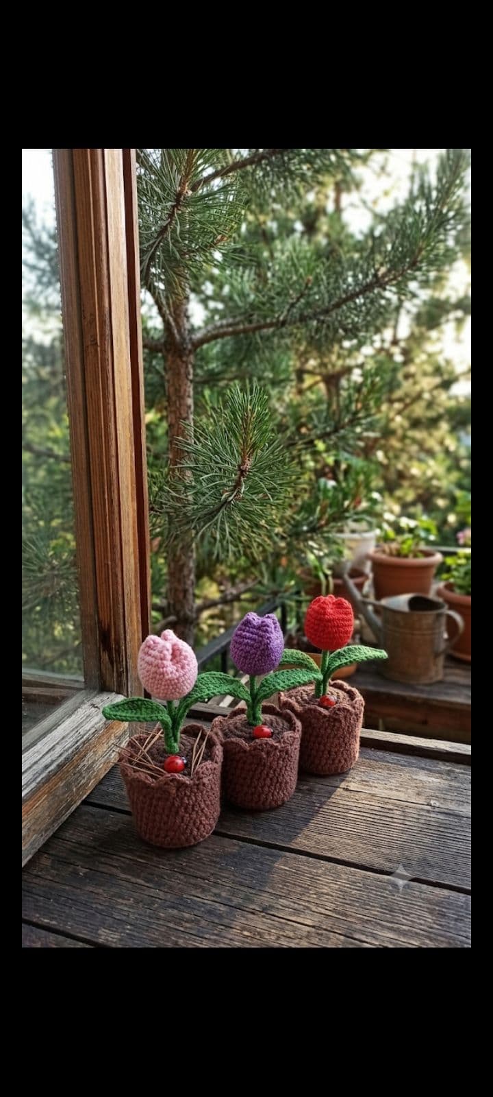3lü Saksı Lale Çiçeği Set Kargo Bedava Solmayan Çiçek Örgü Çiçek Amigurumi Çiçek 