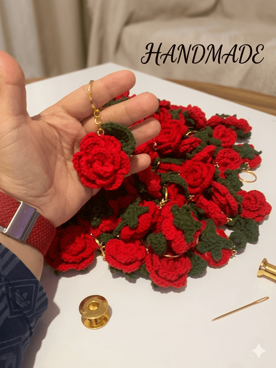 Amigurumi Gül Anahtarlık